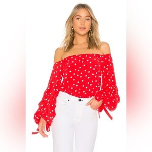 Lovers + Friends Emery Red Polka Dot Off Shoulder Blouse S